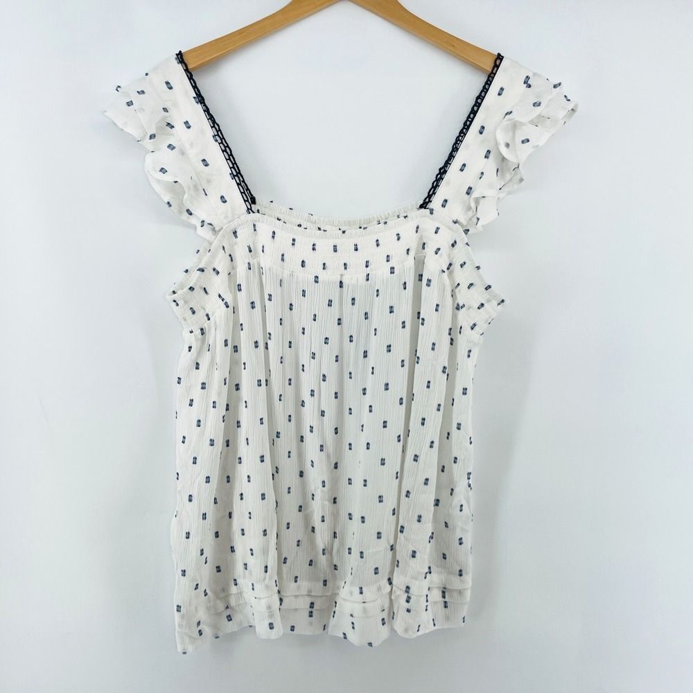Babydoll Tank Top Size 1X Smocked Ruffle Straps‎ Lace Trim Cottage Boho Chic